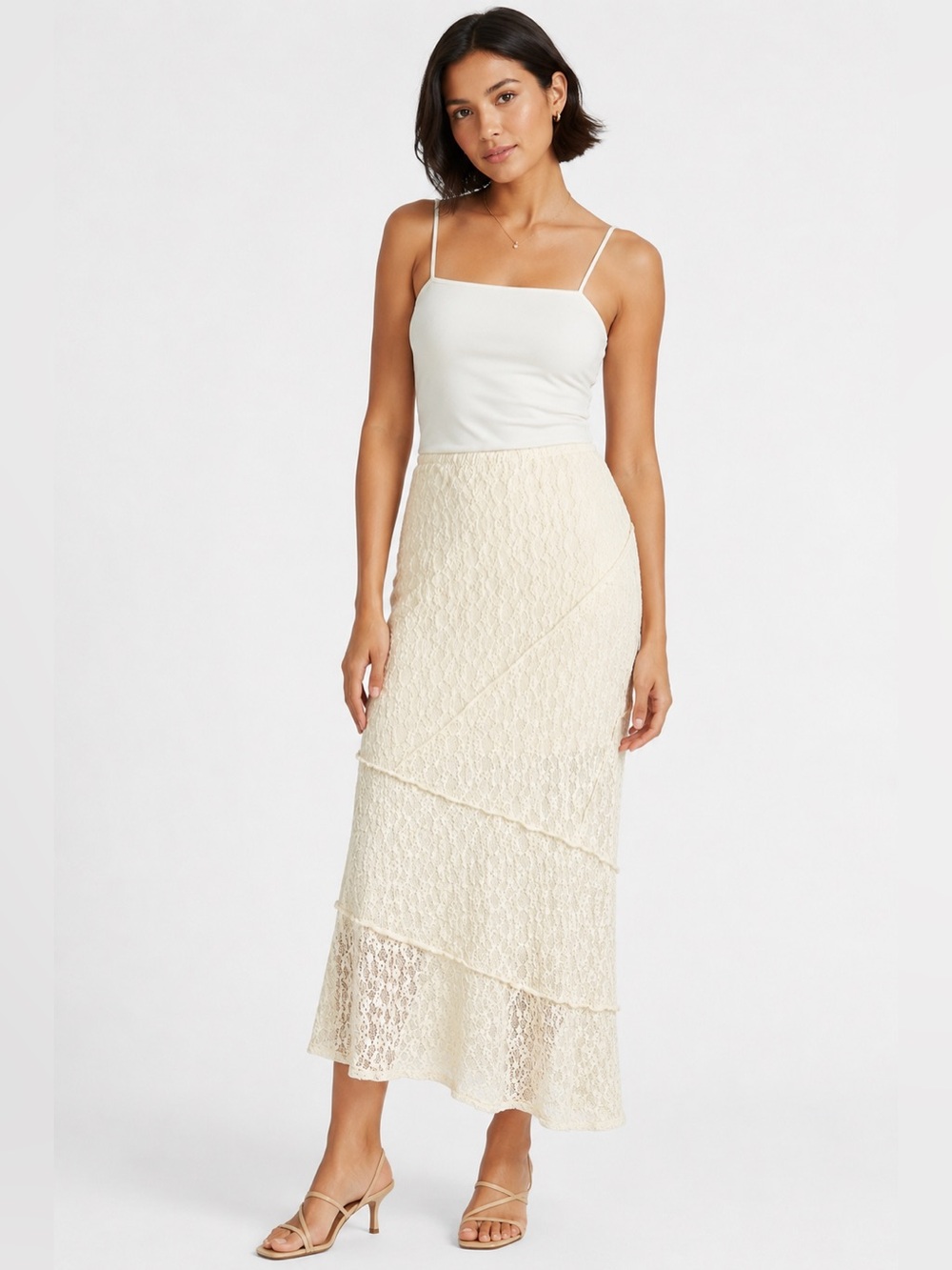 Arizona Jean Co White Lace Midi Skirt Asymmetrical Hem Boho‎ NWT Size Small